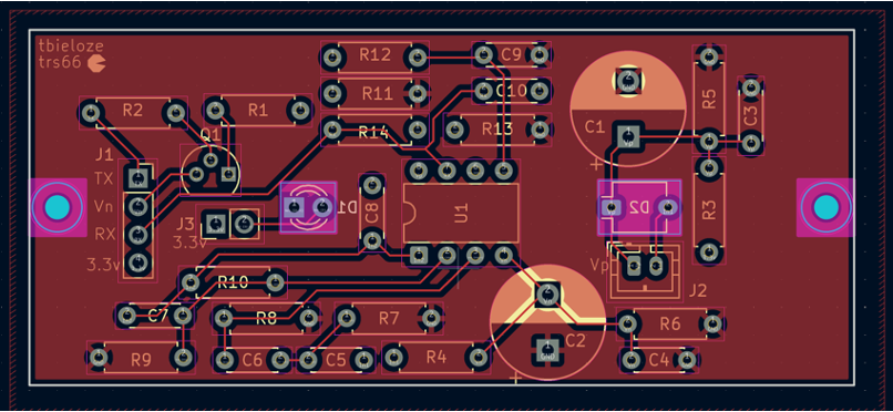 KiCad PCB layout of the optics board